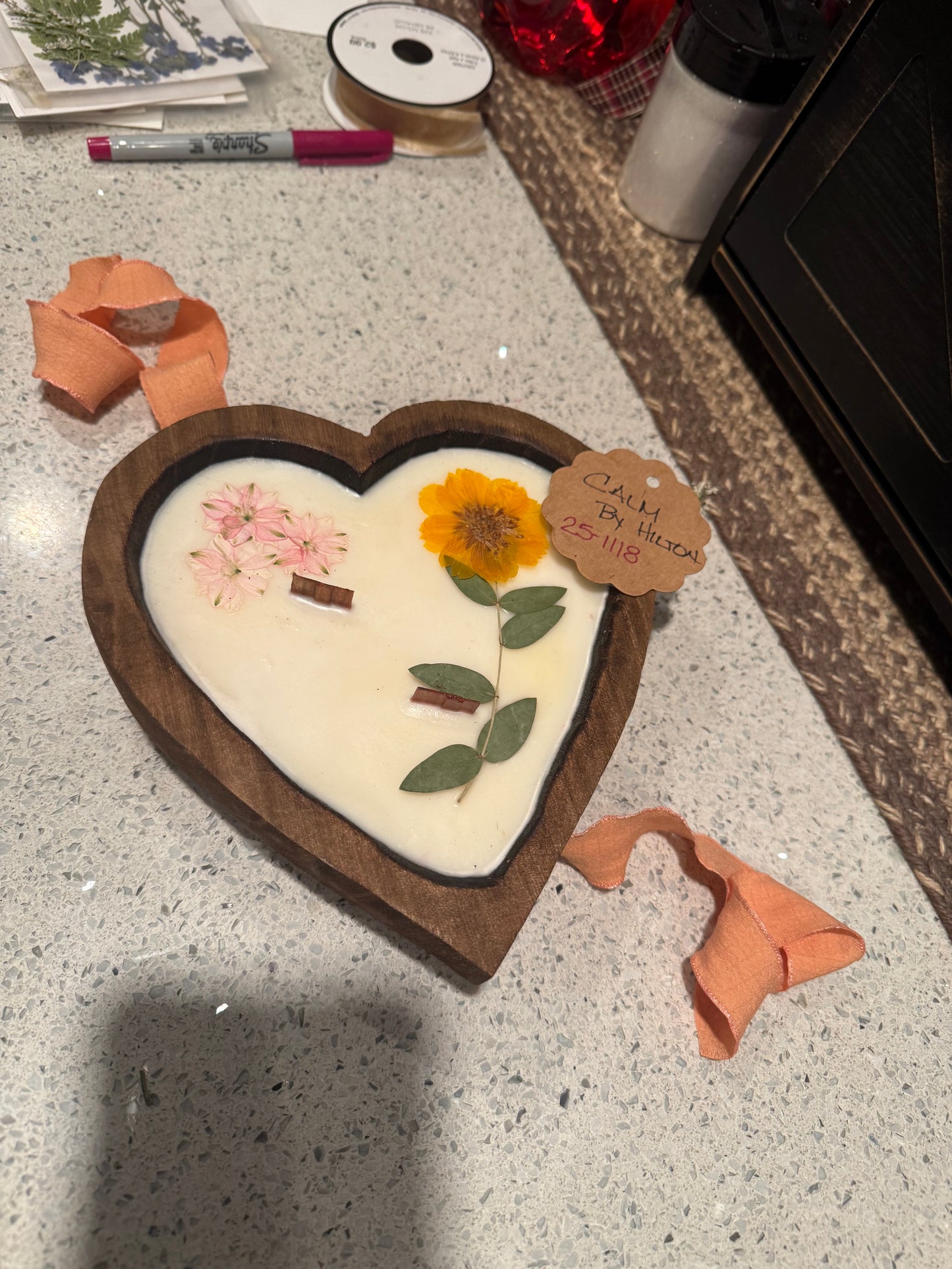 Calm by Hilton Heart Wood Bowl Candle