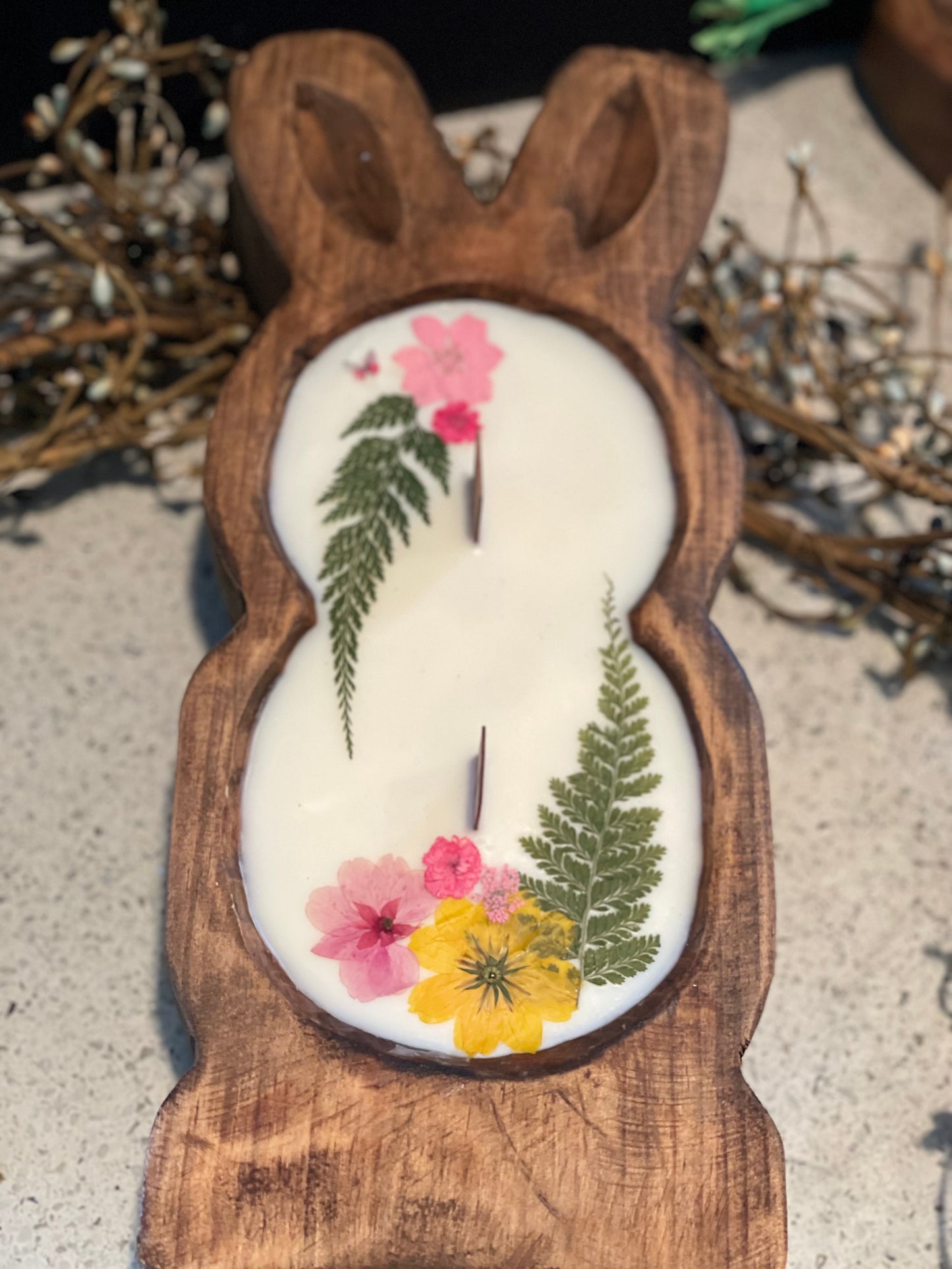 Jelly Bean Large Bunny Candle 13” (Pink and Yellow Flowers)