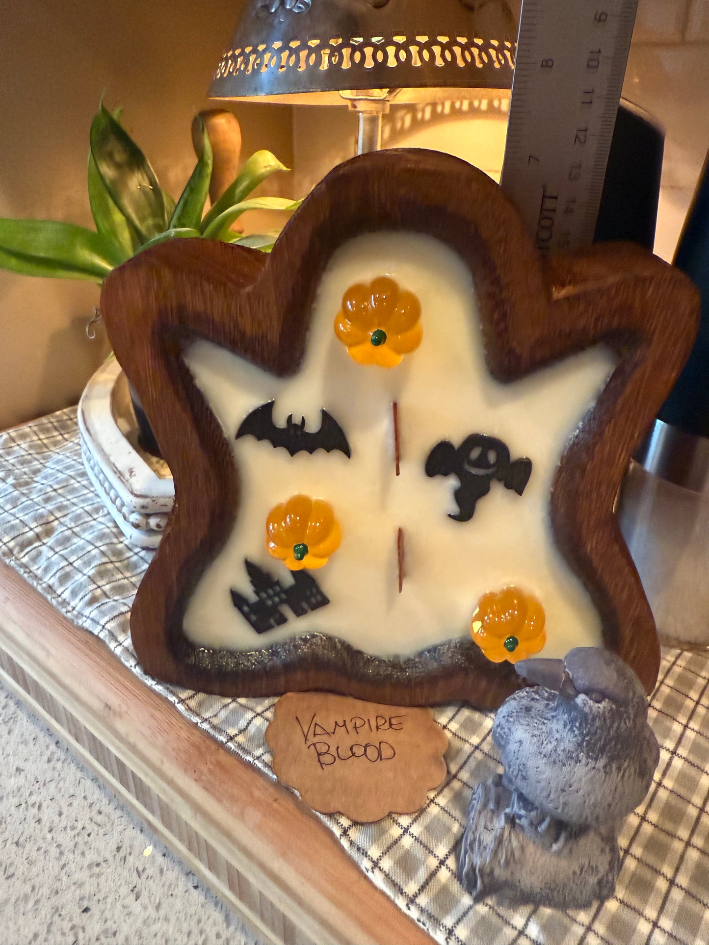 Vampire Blood Ghost Wood Bowl Candle (with ghost)