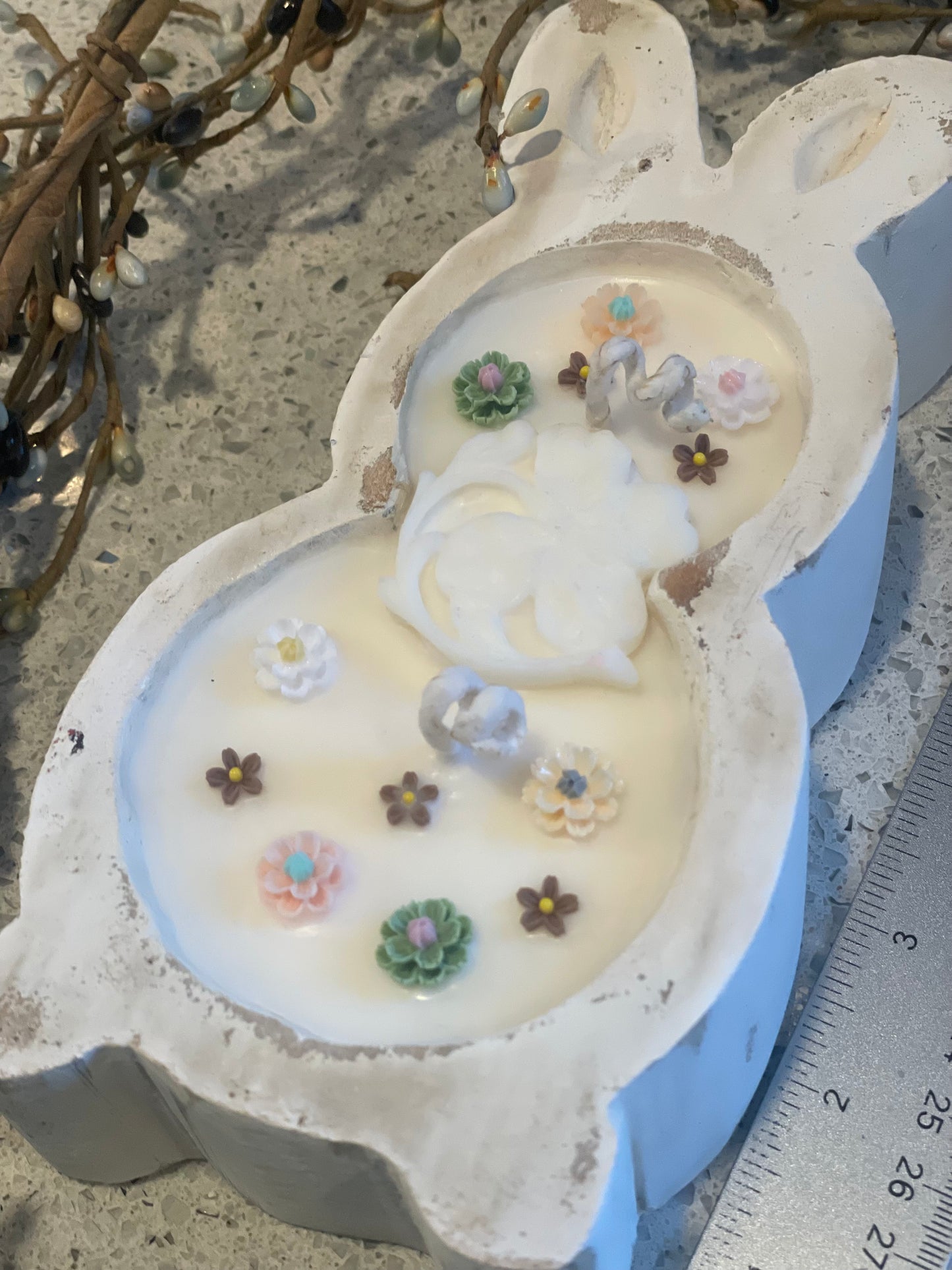Jelly Bean Small Bunny Candle 7.5” (White Floral Center)