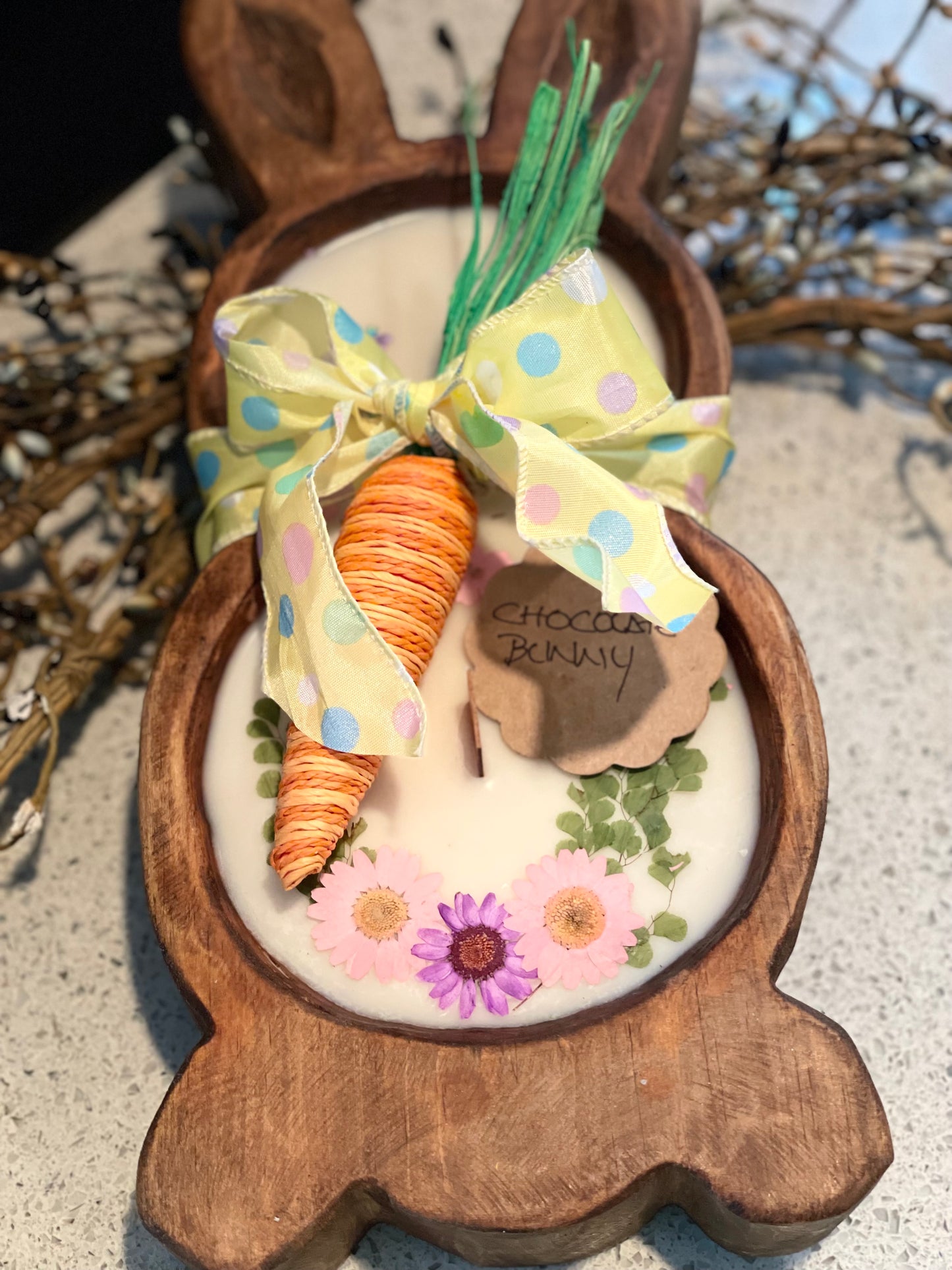 Chocolate Bunny Large Bunny Candle 13” (Purple Flowers)