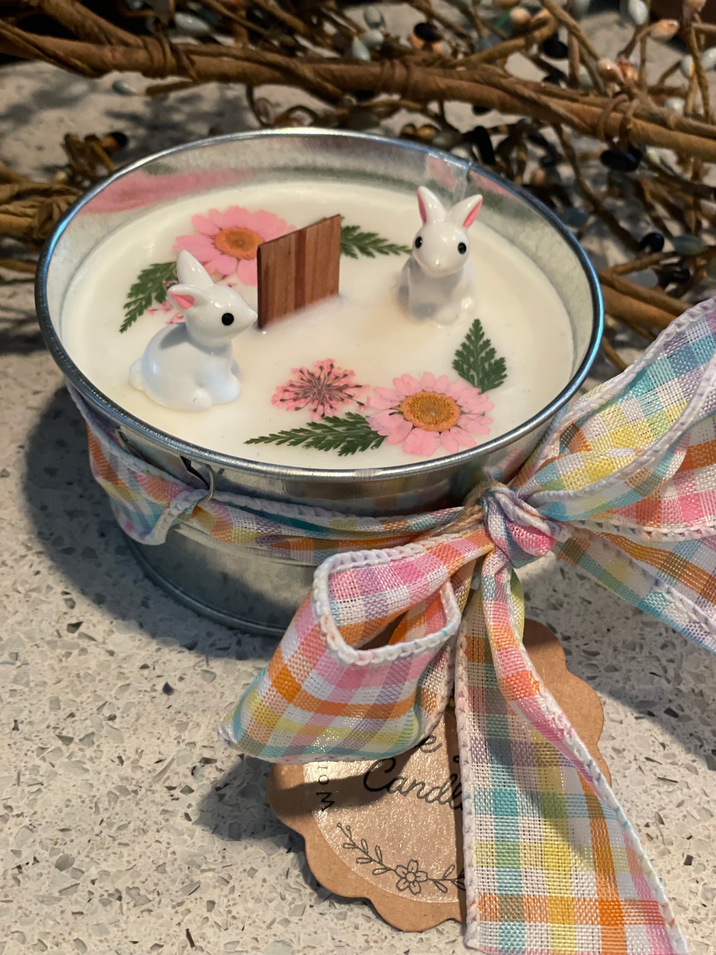 Jelly Bean Galvanized Pail Candle (Pink Flowers)