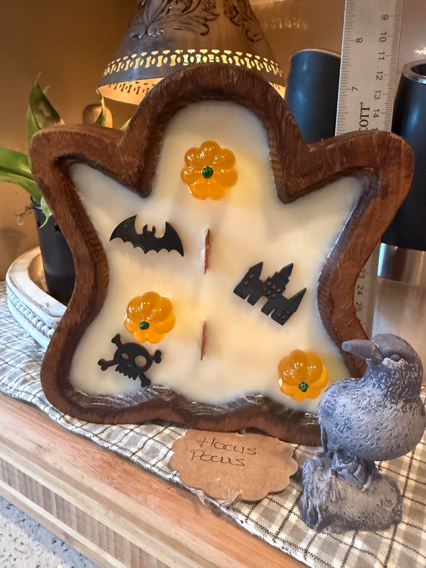 Hocus Pocus Ghost Wood Bowl Candle