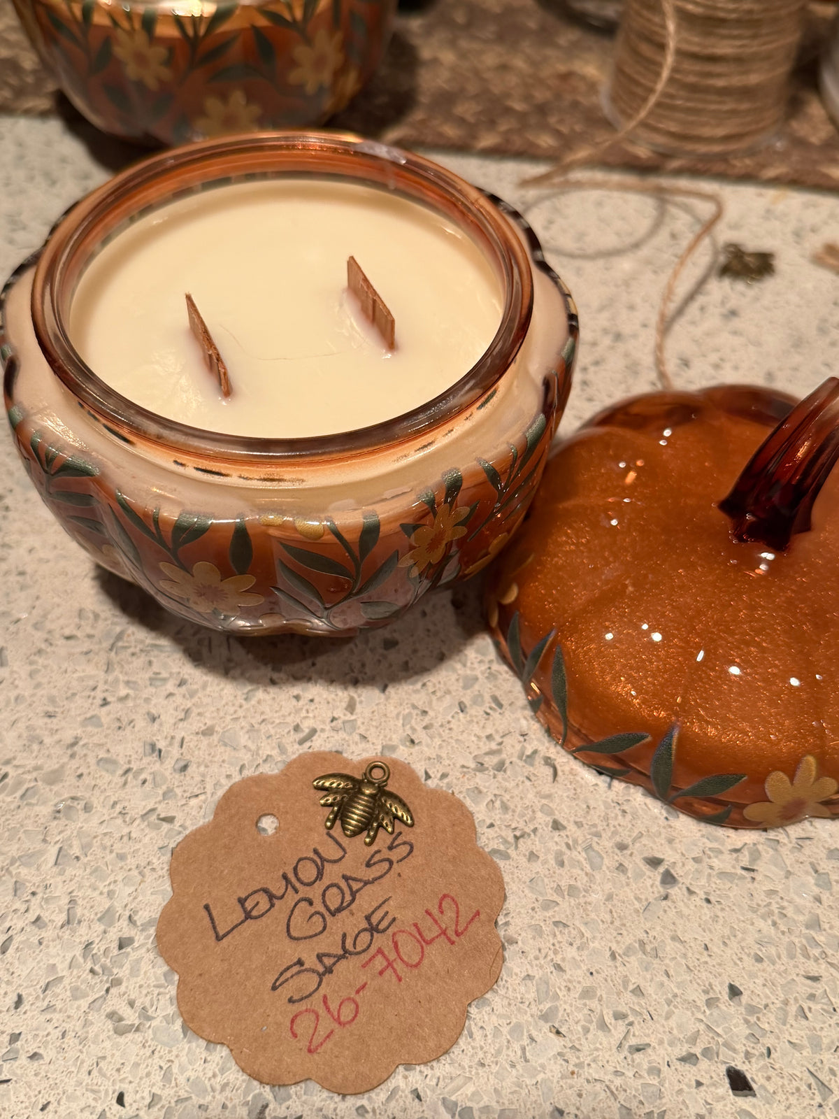 Lemongrass Sage Glass Pumpkin Candle