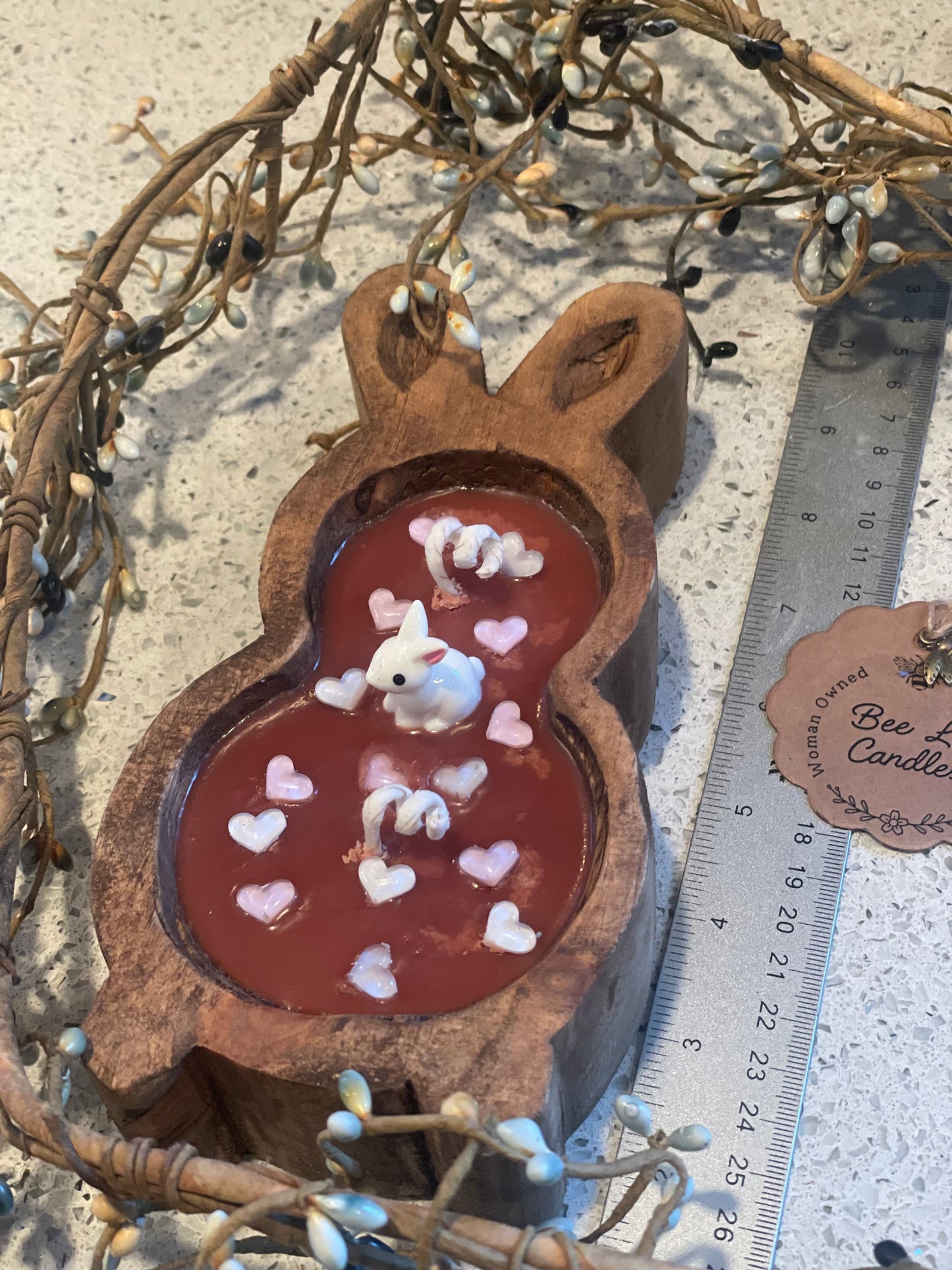 Chocolate Bunny Small Bunny Candle 7.5” (Small Hearts)
