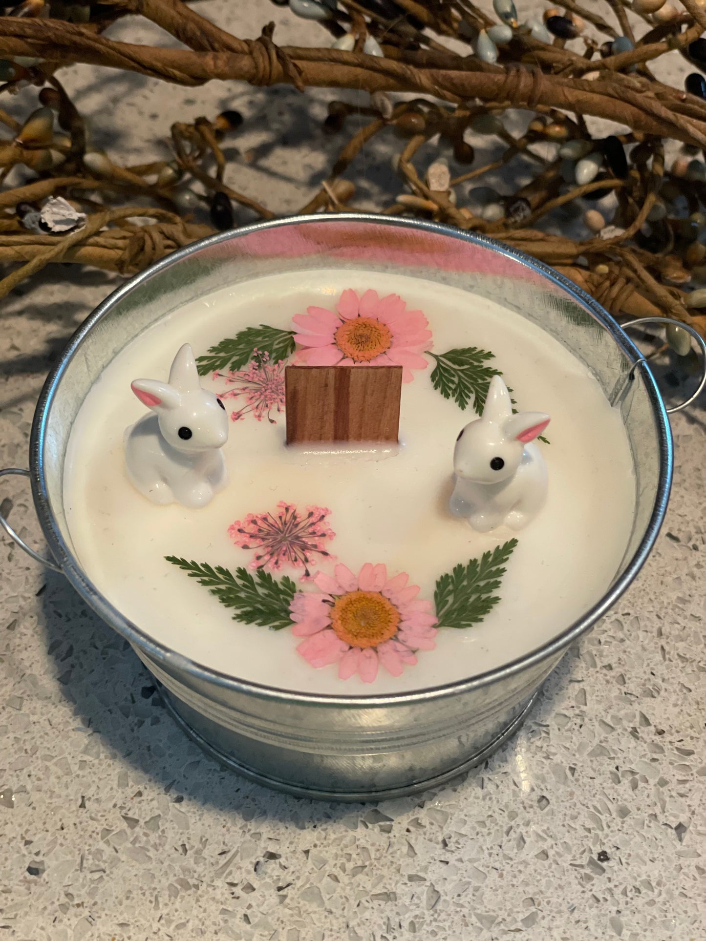 Jelly Bean Galvanized Pail Candle (Pink Flowers)