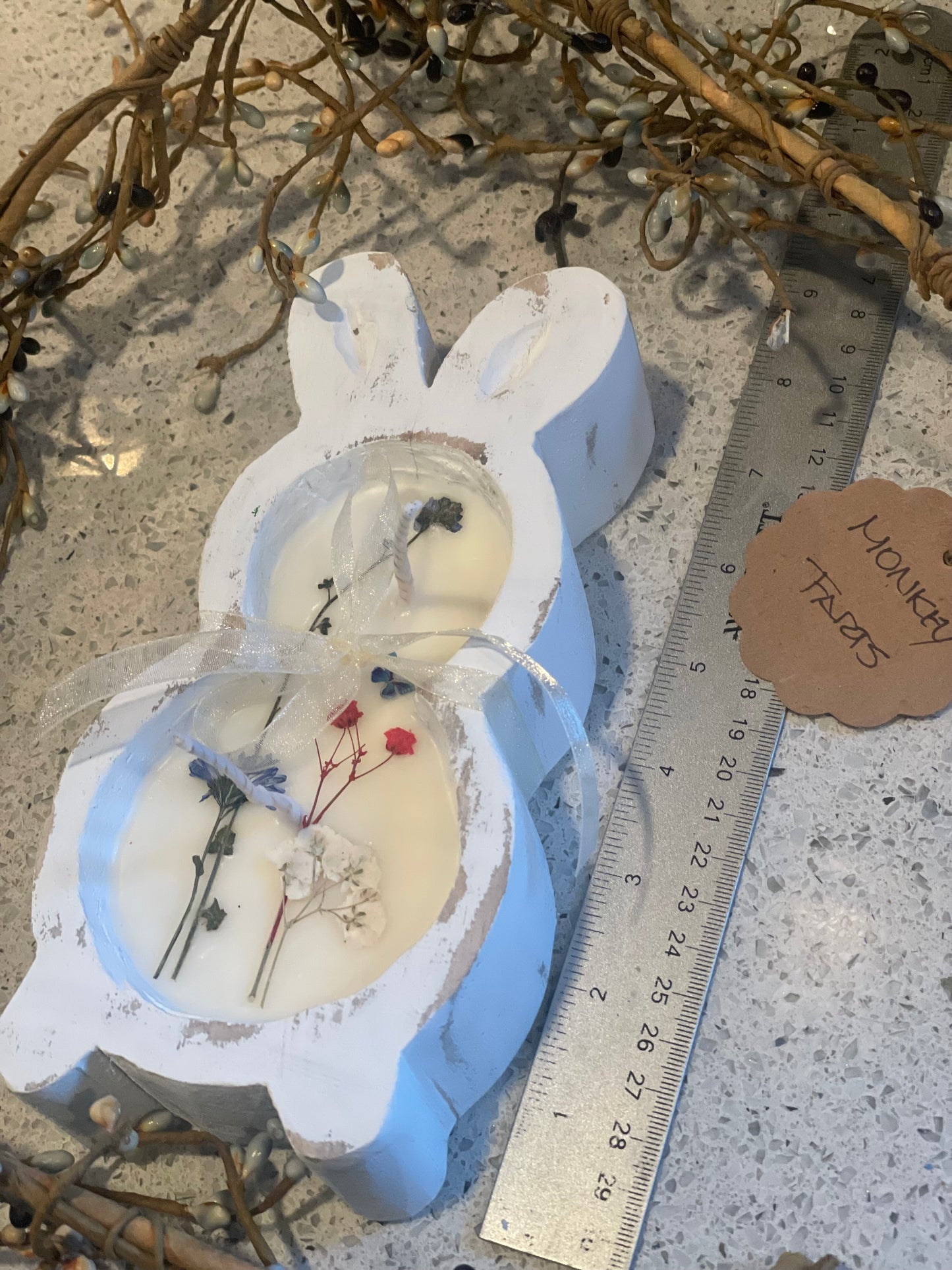 Monkey Farts Small Bunny Candle 7.5” (White Wood Bowl)