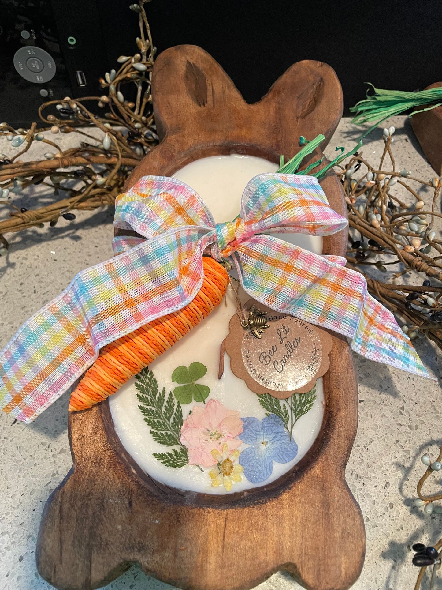 Jelly Bean Large Bunny Candle 13” (Mixed Pastel Flowers)