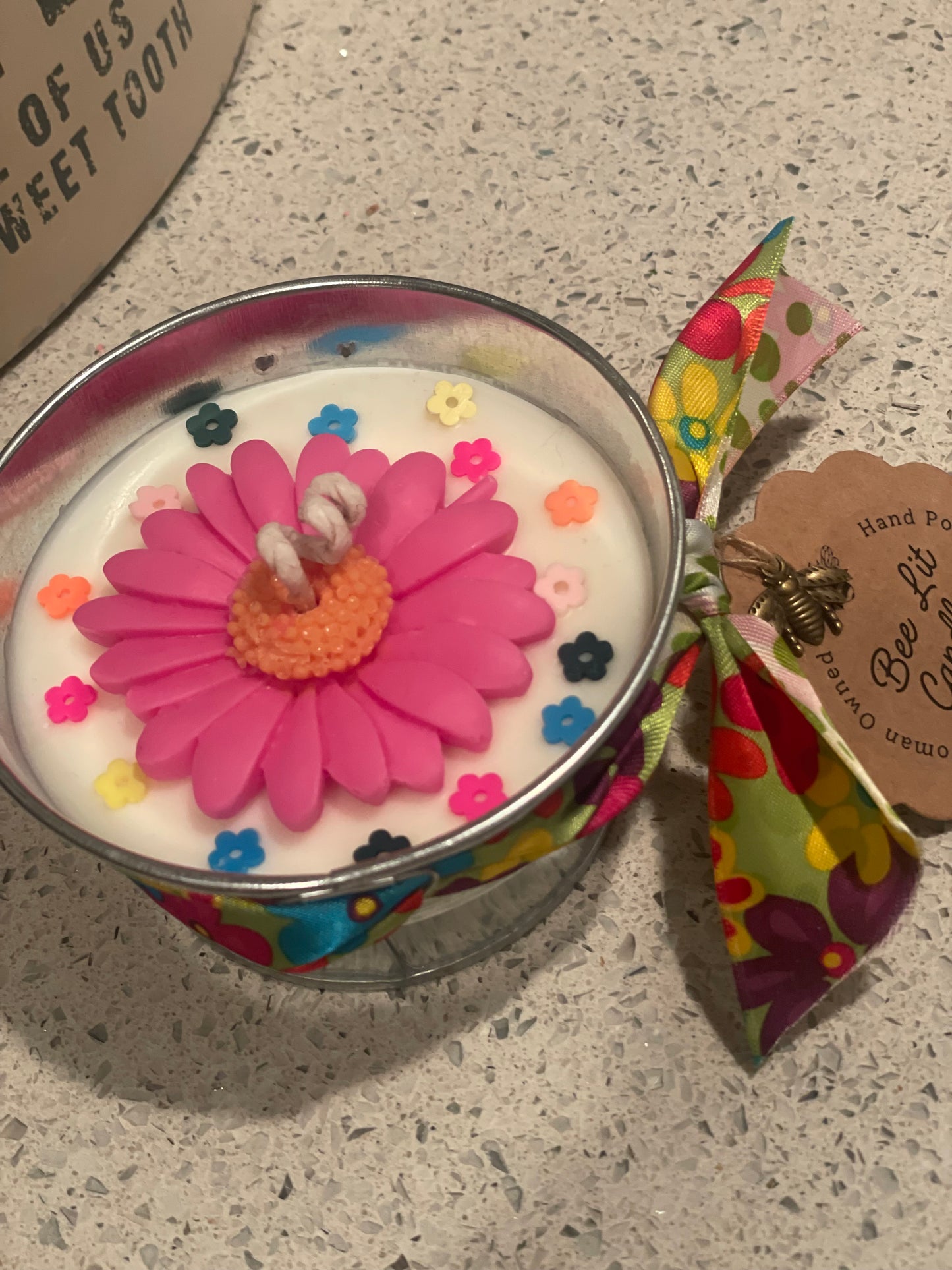Hippie Chic Galvanized Pail Candle (Pink Flower)