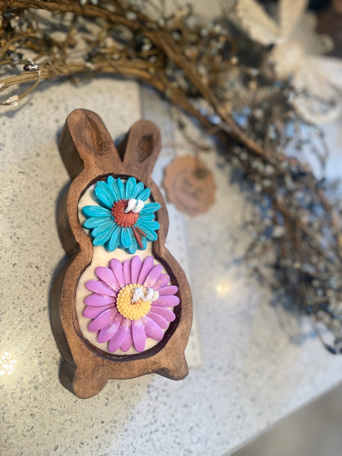 Hippie Chic Small Bunny 7.5” (Large Purple Flower, Medium Blue Flower)