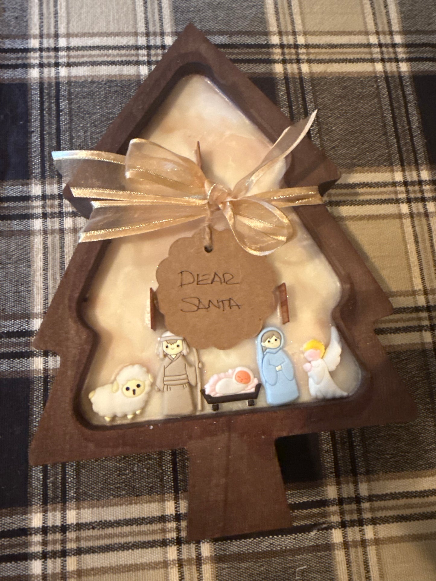 Dear Santa Tree Wood Bowl Candle (Nativity)