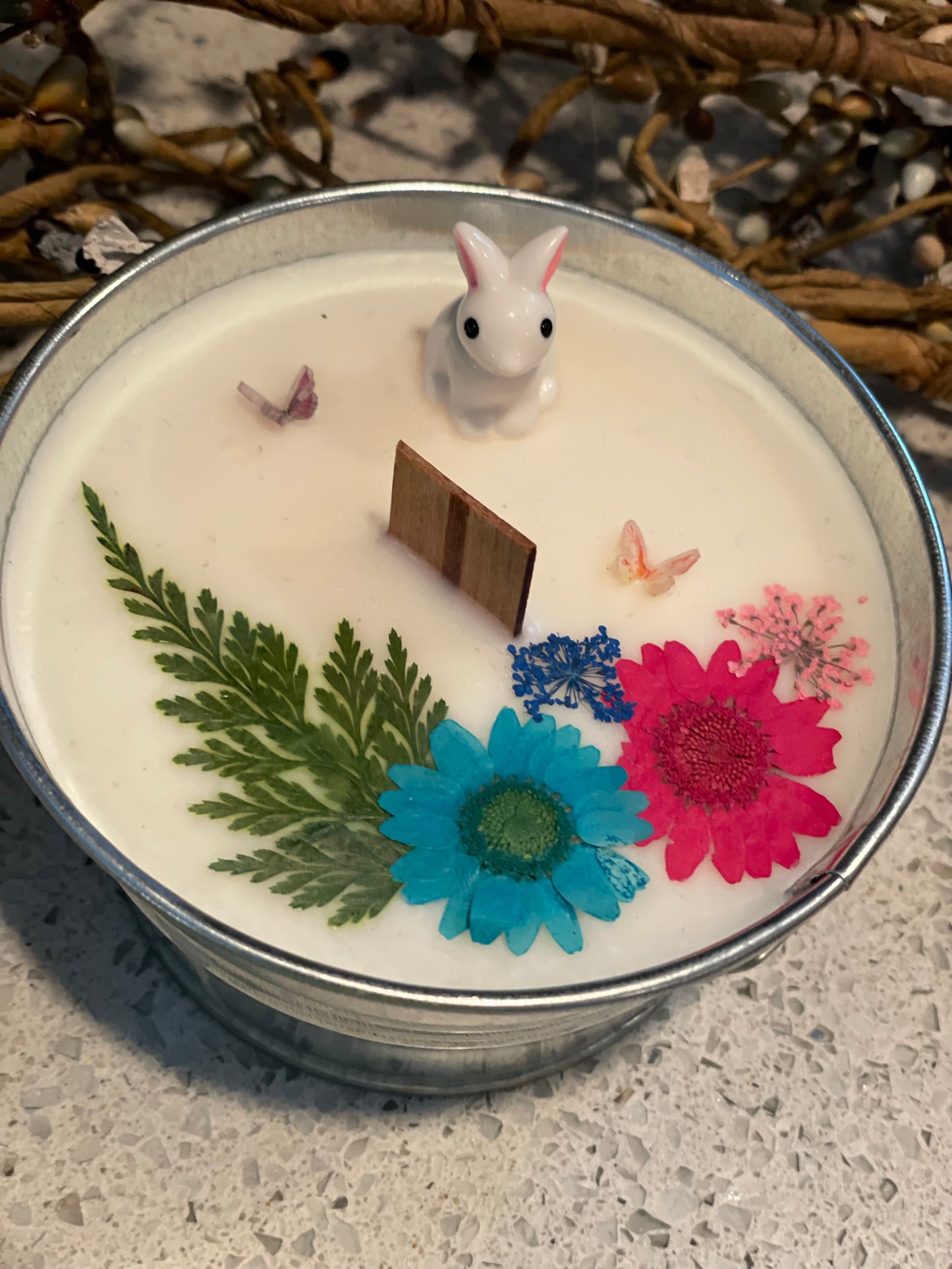 Jelly Bean Galvanized Pail Candle (Pink and Blue Flowers)