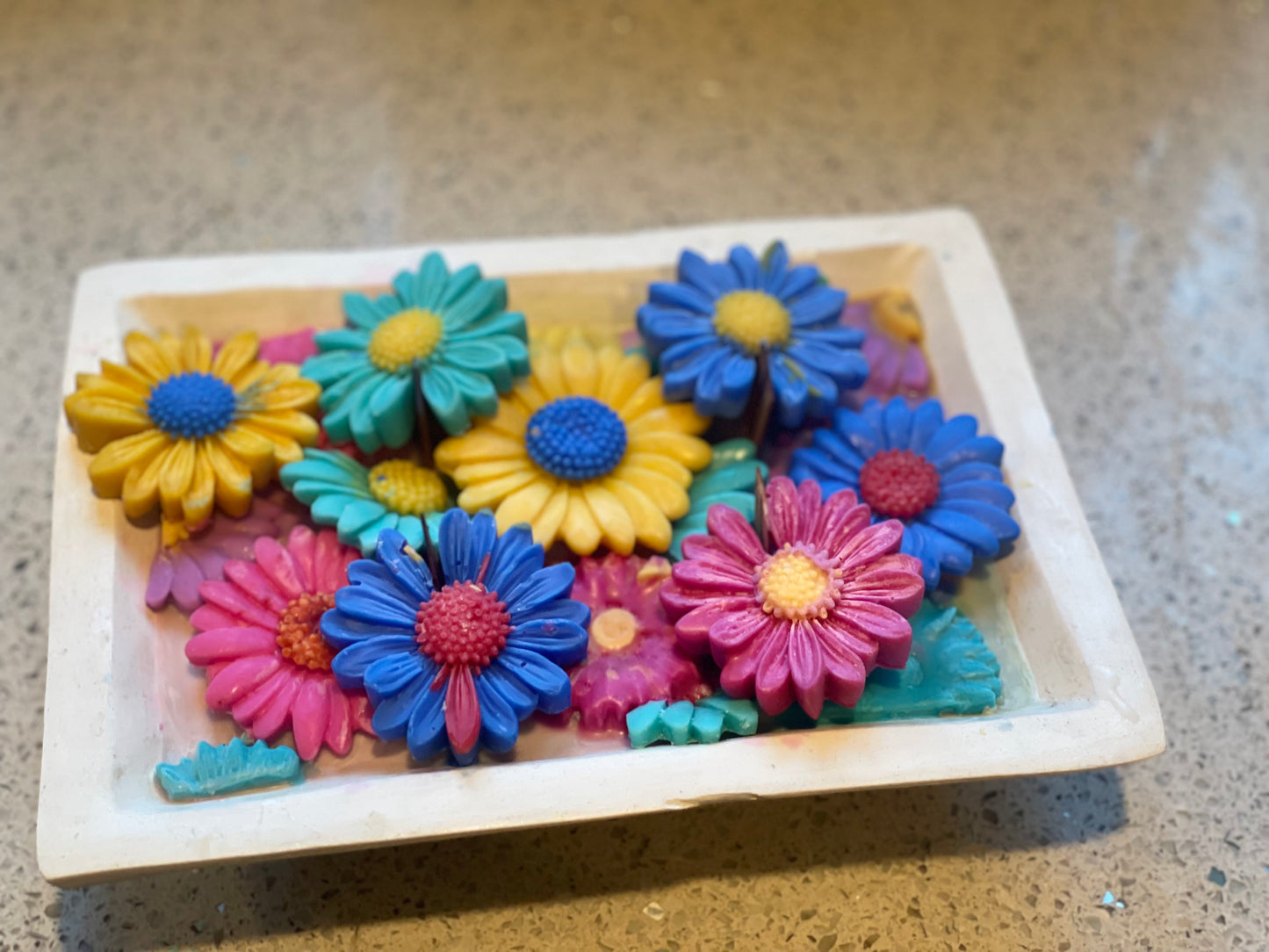 Hippie Chic Rectangle African Wood Bowl Candle (Wax Flowers)
