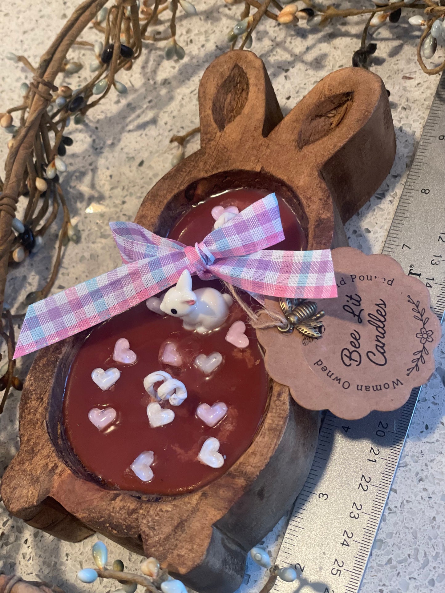 Chocolate Bunny Small Bunny Candle 7.5” (Small Hearts)