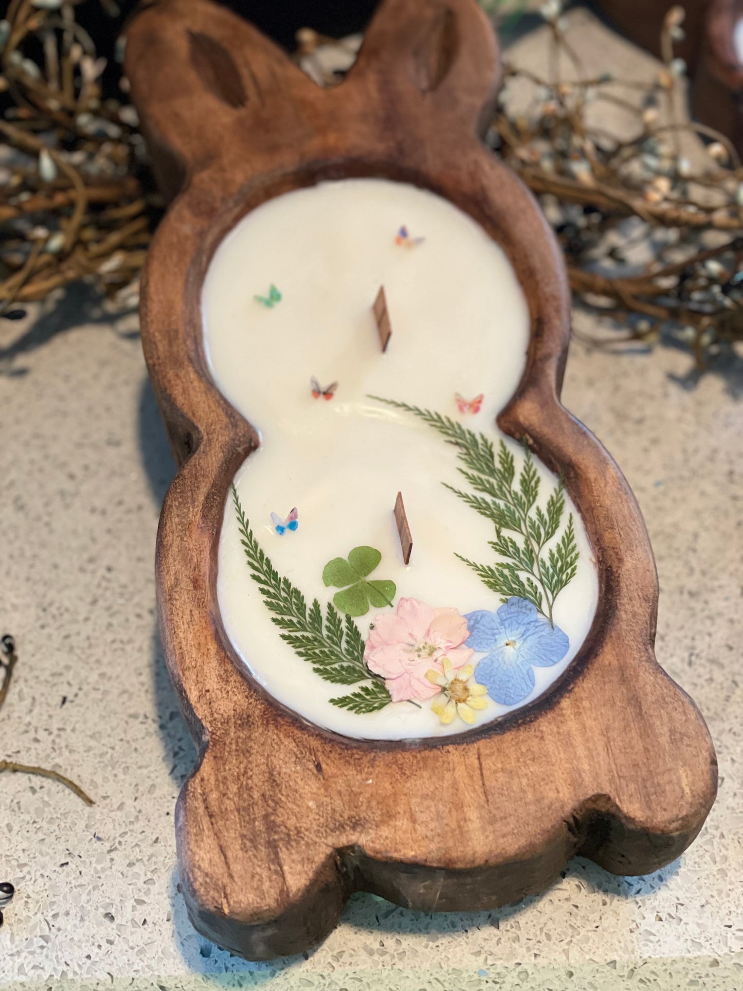 Jelly Bean Large Bunny Candle 13” (Mixed Pastel Flowers)