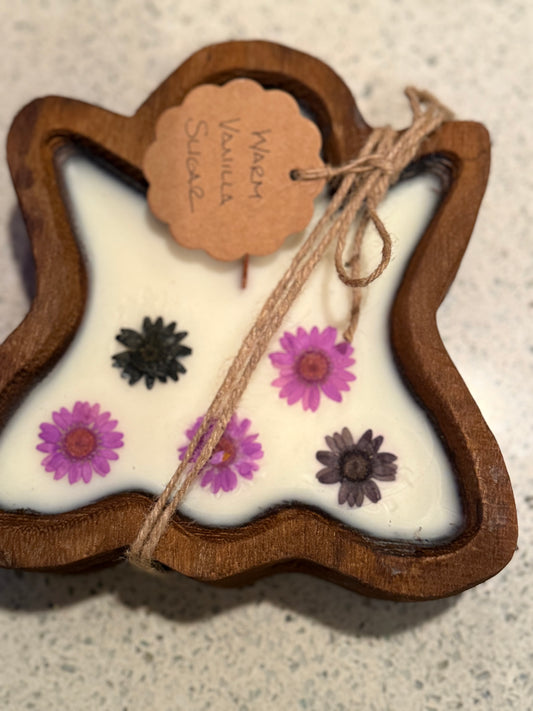 Warm Vanilla Sugar Ghost Wood Bowl Candle (Black and Purple)