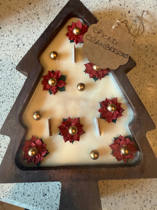 Spiced Cranberries Tree Wood Bowl Candle