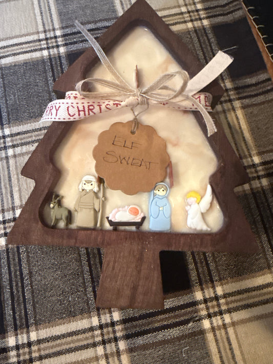 Elf Sweat Tree Wood Bowl Candle (Nativity)
