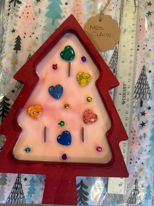 Mrs.Claus Red Christmas Tree Wood Bowl Candle