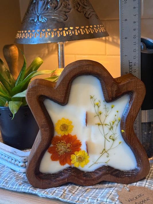 Wicked Apple Ghost Wood Bowl Candle (Orange+Yellow floral)