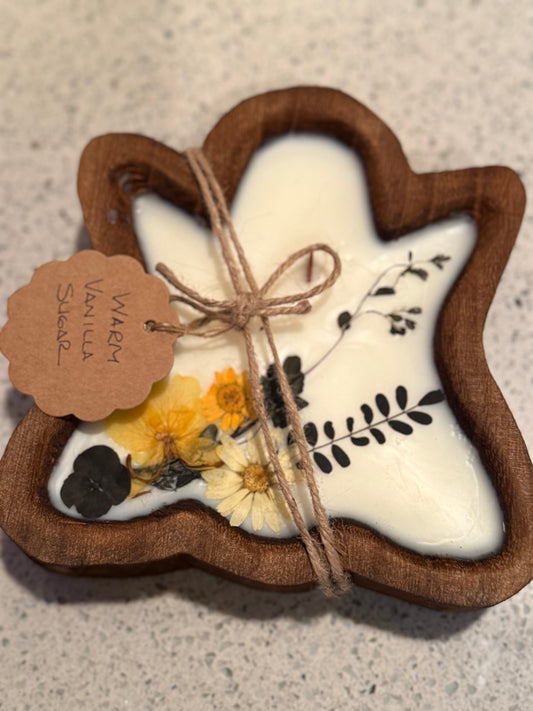 Warm Vanilla Sugar Ghost Wood Bowl Candle (yellow and black)
