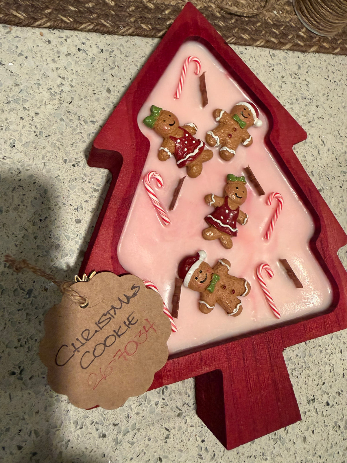 Christmas Cookie Red Christmas Tree Wood Bowl Candle