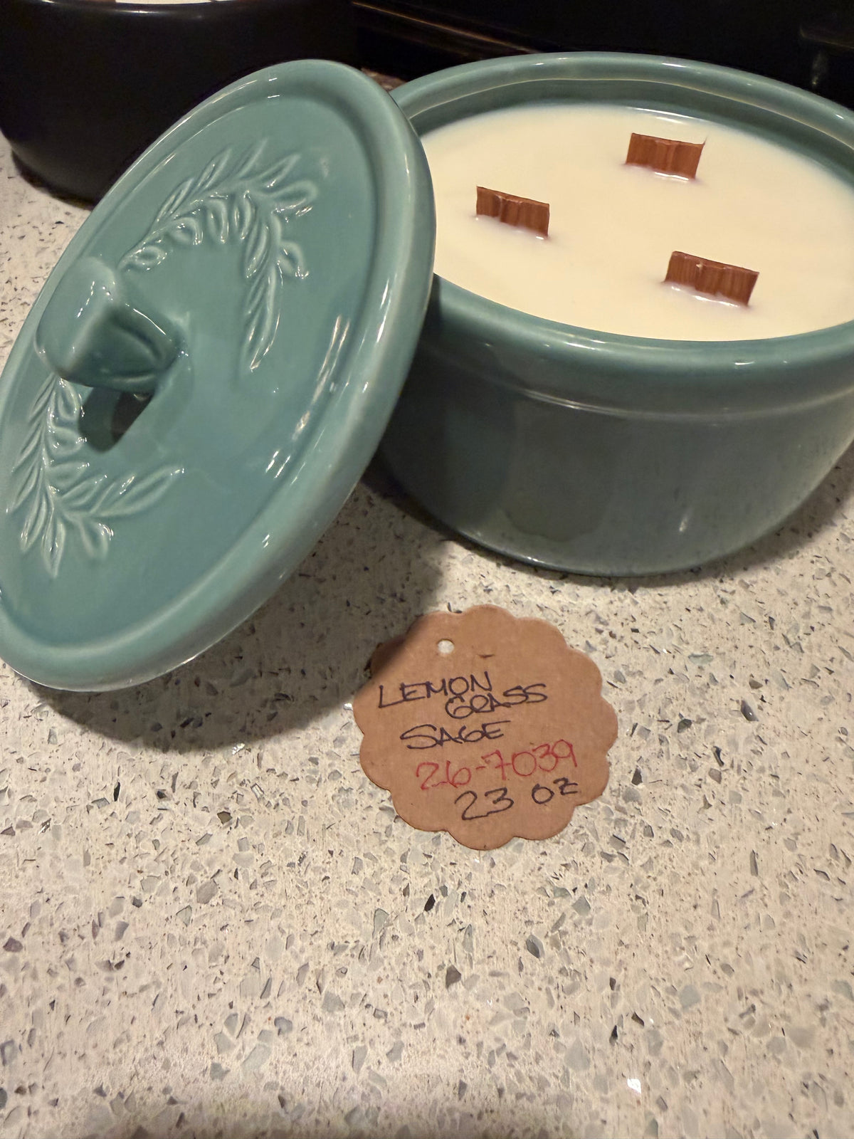 Lemongrass Sage Turquoise Crock Candle