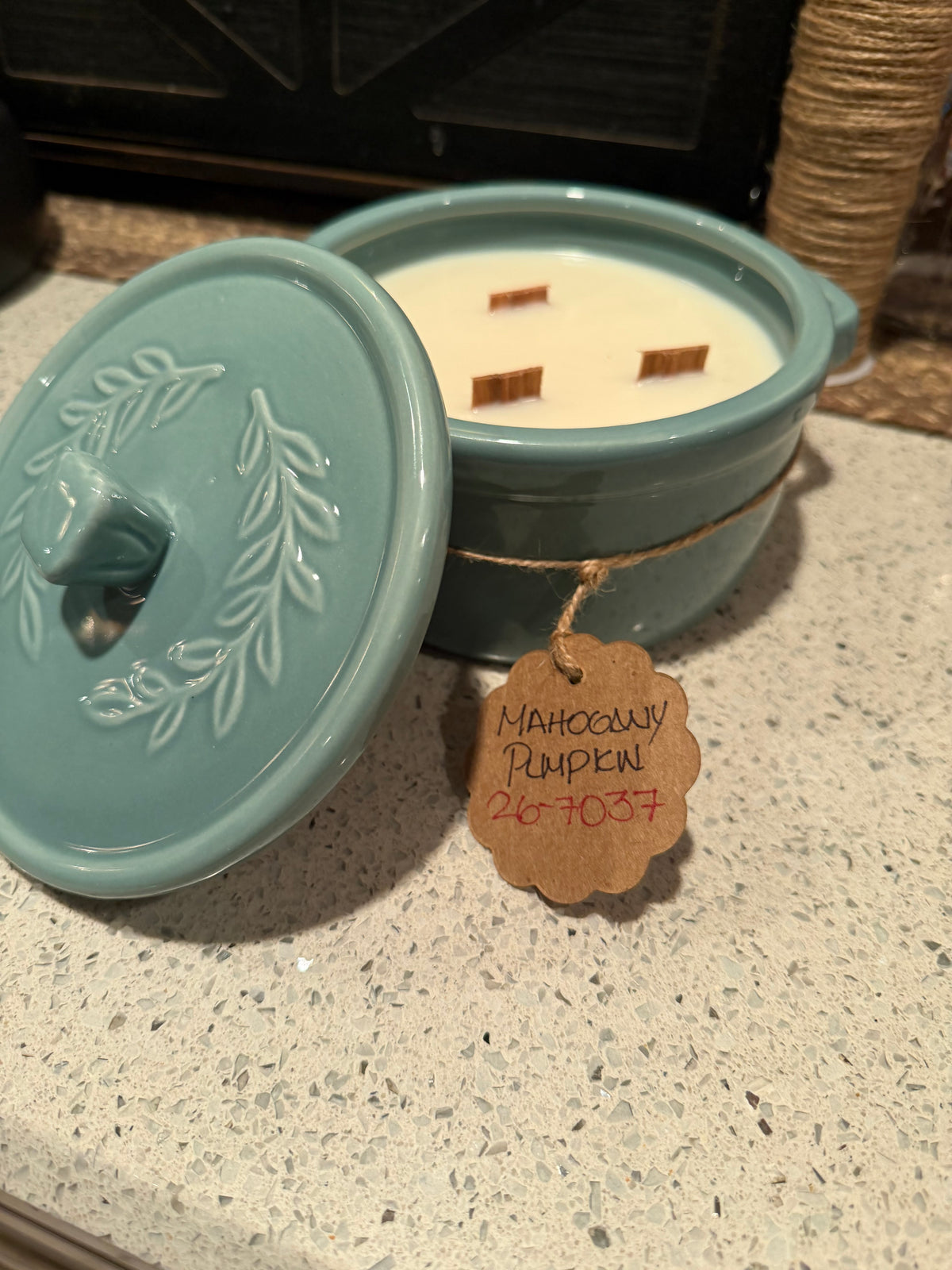 Mahogany Pumpkin Turquoise Crock Candle
