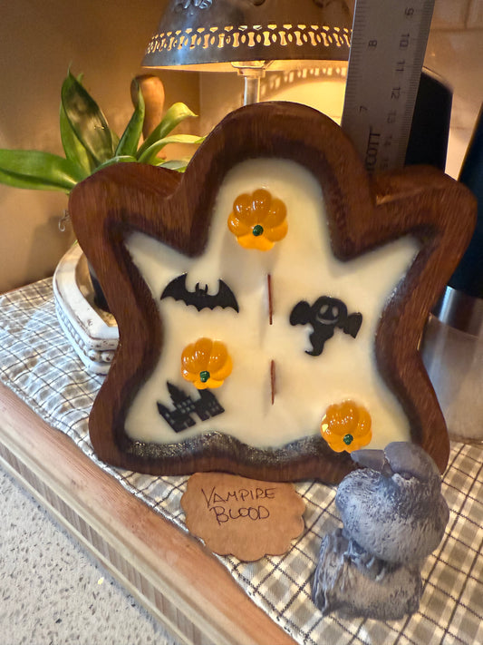 Vampire Blood Ghost Wood Bowl Candle (with ghost)