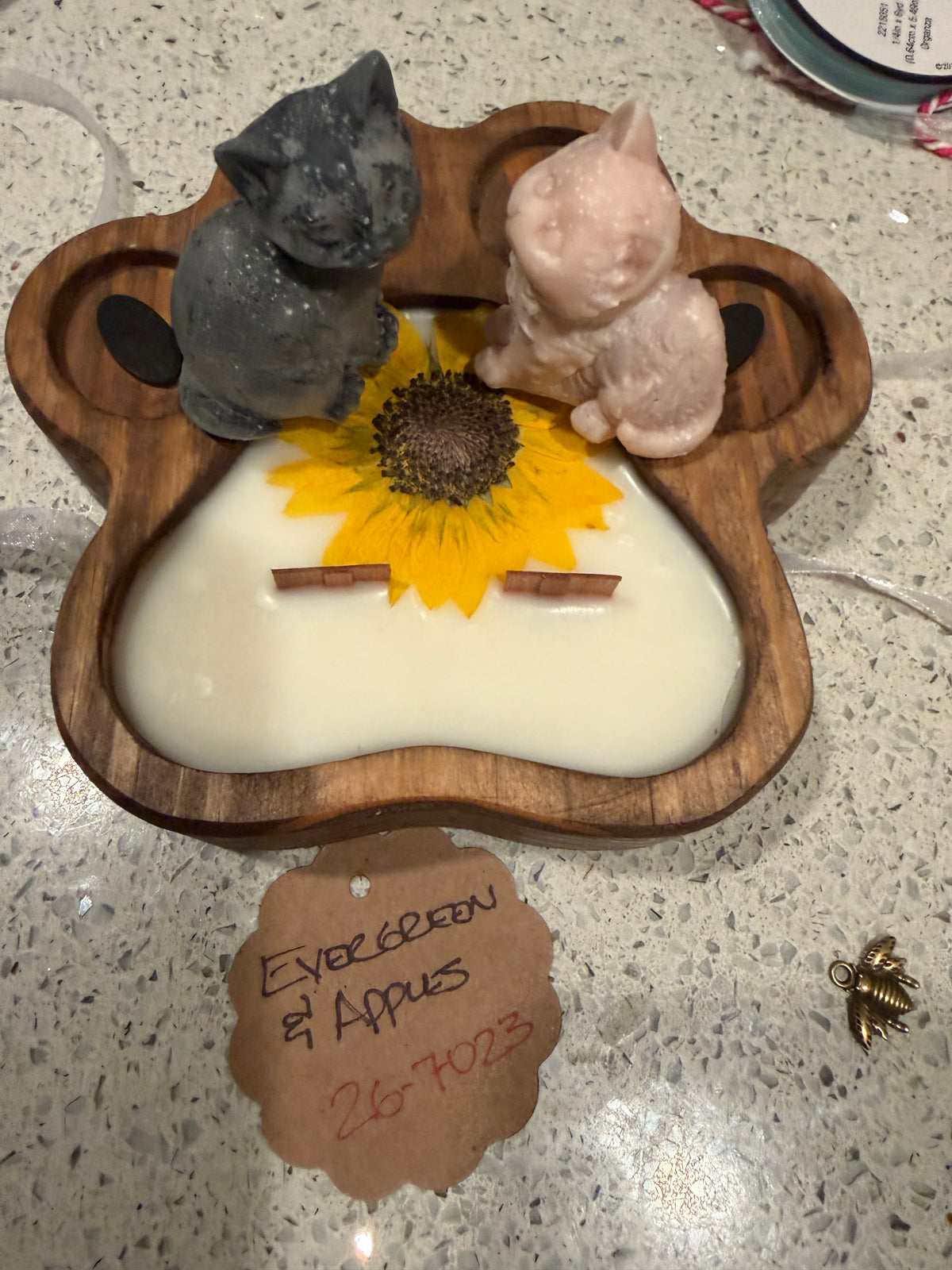Evergreen & Apples Paw Print Wood Bowl Candle