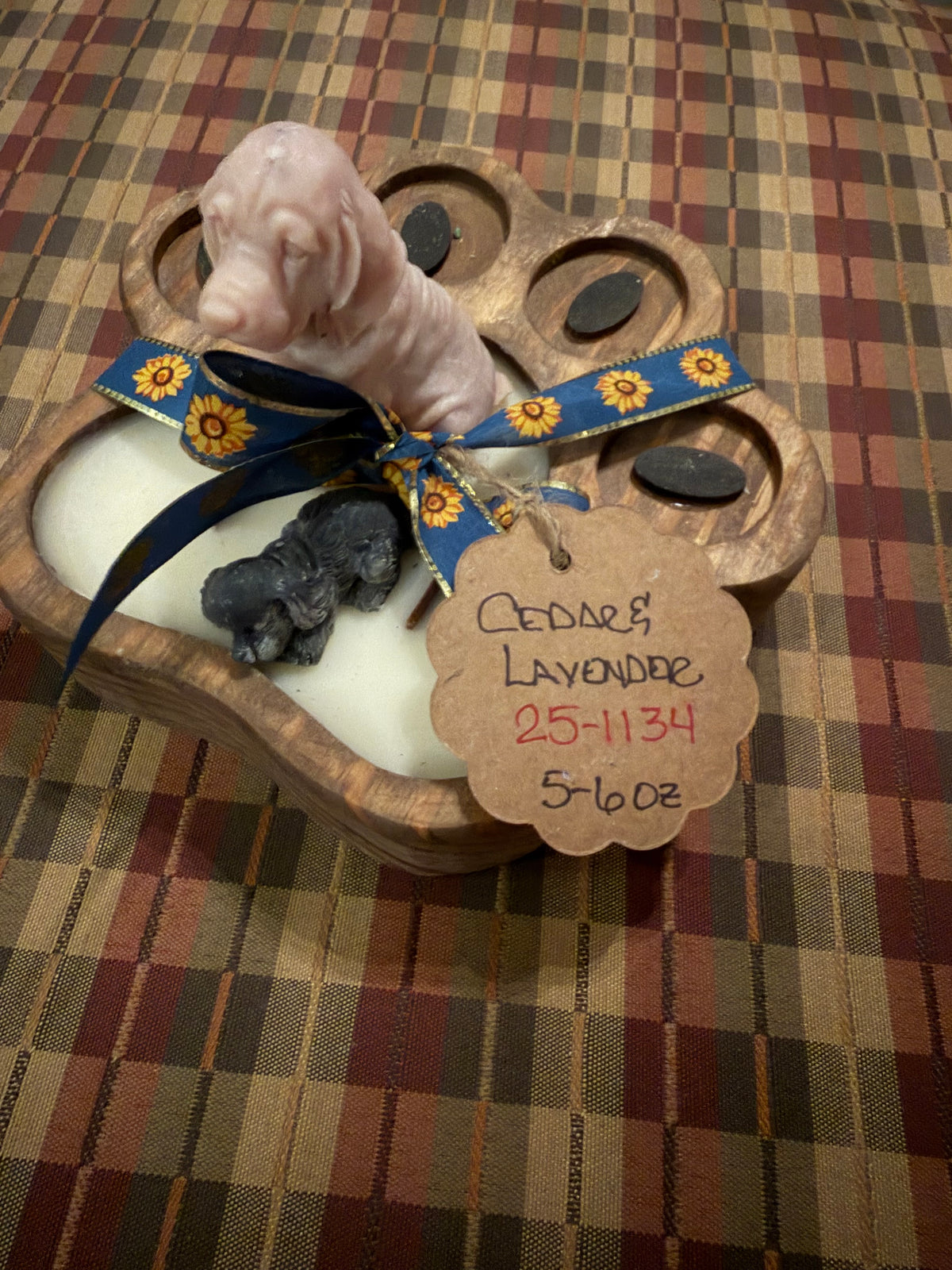 Cedar + Lavender Paw Print Wood Bowl Candle 5oz+