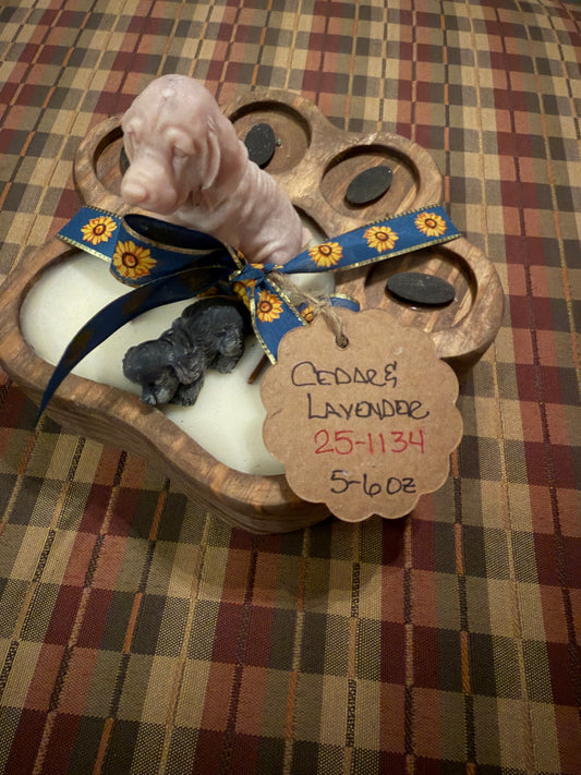 Cedar + Lavender Paw Print Wood Bowl Candle 5oz+