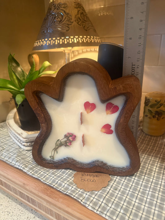 Vampire Blood Ghost Wood Bowl Candle (pink heart shaped florals)