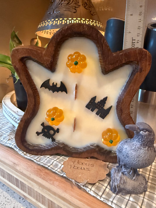 Hocus Pocus Ghost Wood Bowl Candle