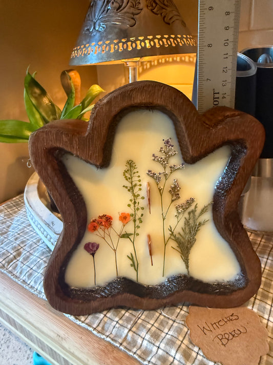 Witches Brew Ghost Wood Bowl Candle (wildflower look)