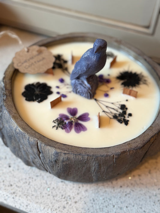 Christmas Cottage Cement Log Style Candle