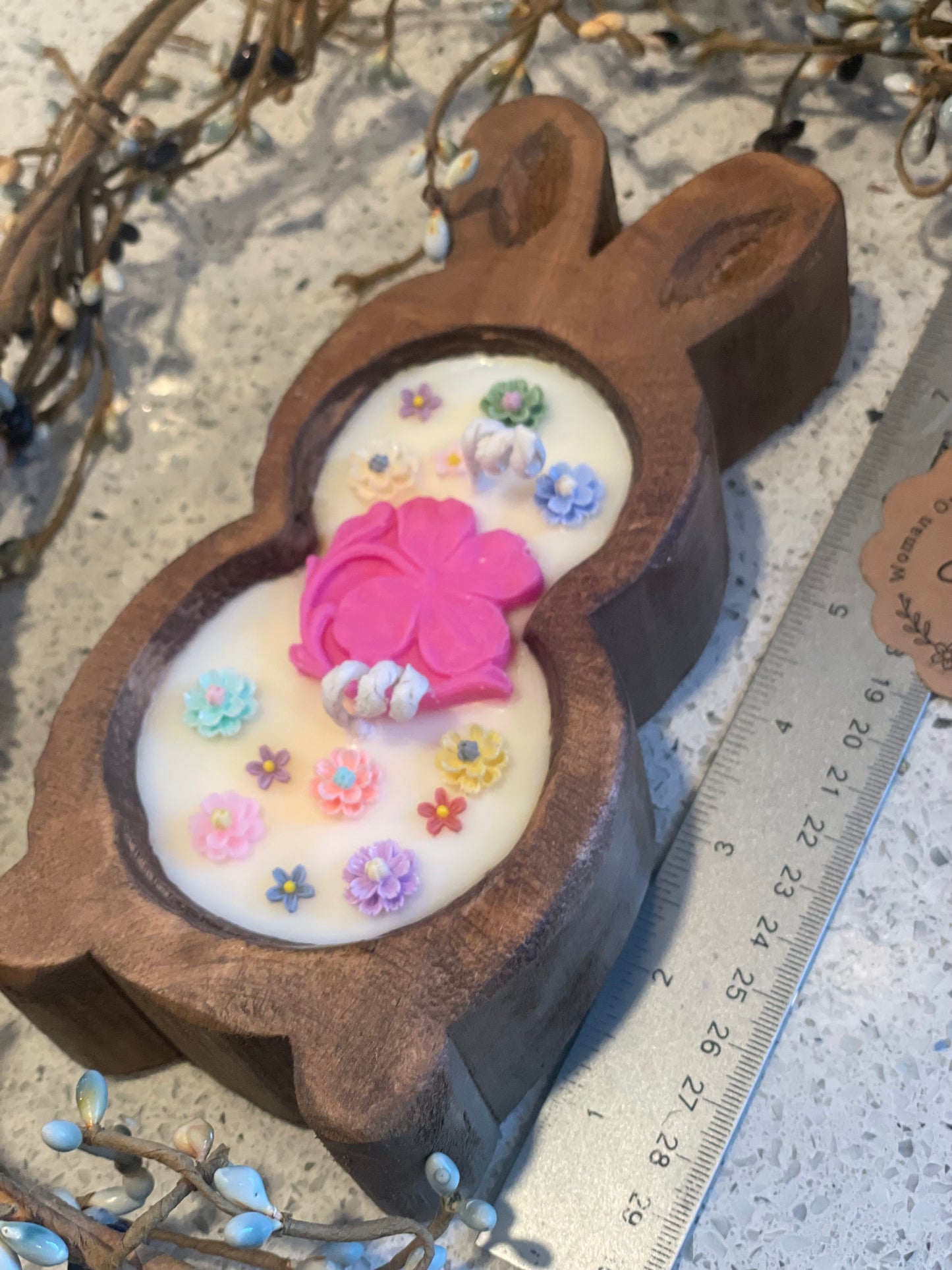 Jelly Bean Small Bunny Candle (Pink Floral Center)
