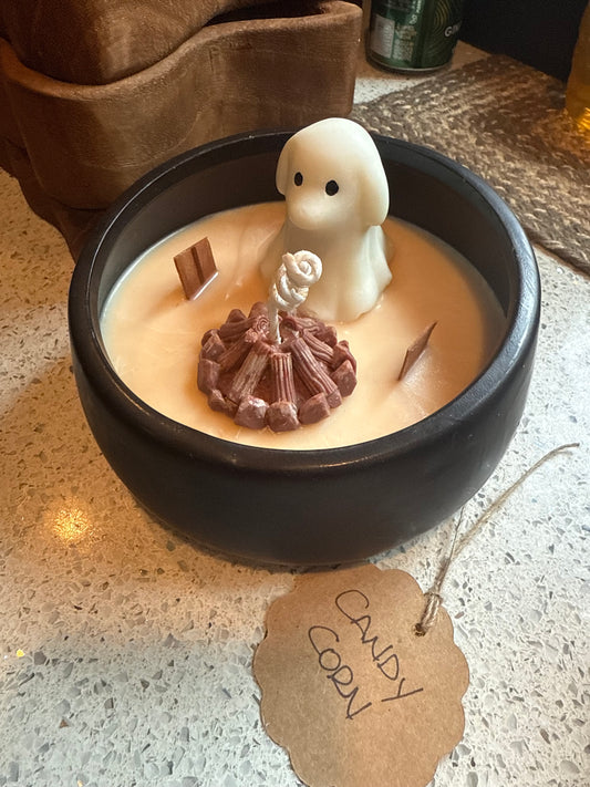 Candy Corn 14oz Black Candle (ghost dog)