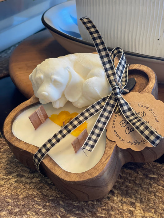 Monkey Farts Wood Bowl Paw Print Candle (Puppy)