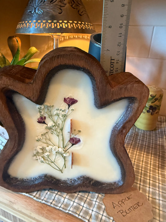 Apple Butter Ghost Wood Bowl Candle (purple and white wildflower)