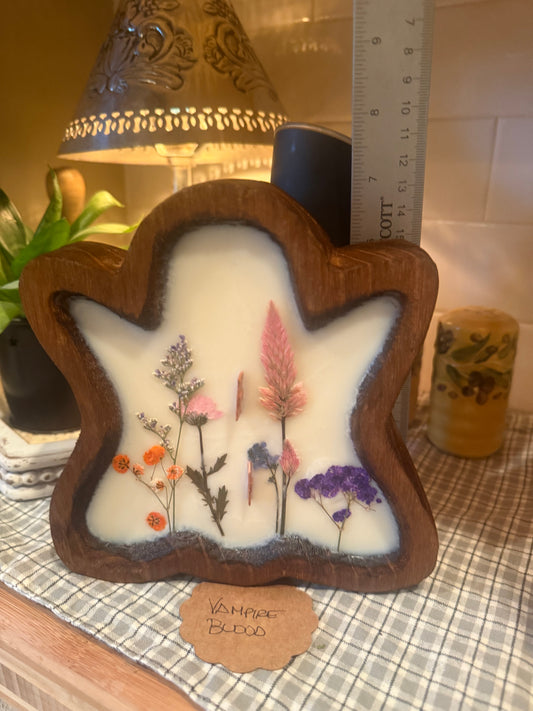 Vampire Blood Ghost Wood Bowl Candle (wildflower look)