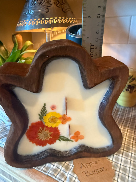 Apple Butter Ghost Wood Bowl Candle (orange and yellow flowers)