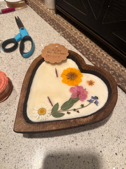 Calm by Hilton Heart Wood Bowl Candle