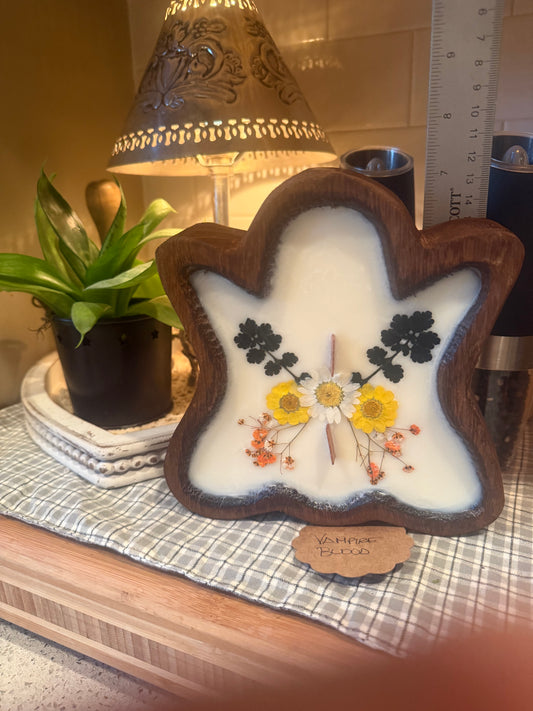 Vampire Blood Ghost Wood Bowl Candle (butterfly florals)