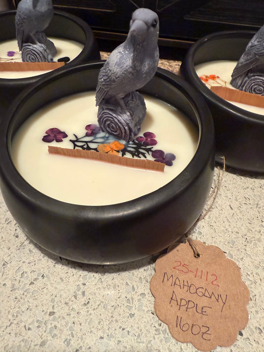 Mahogany Apple Black Candle w/raven