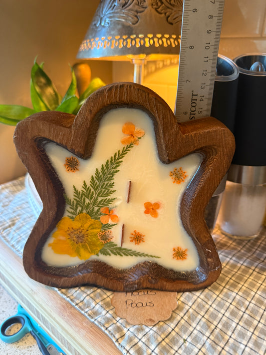 Hocus Pocus Ghost Wood Bowl Candle (Yellow flowers with greenery)